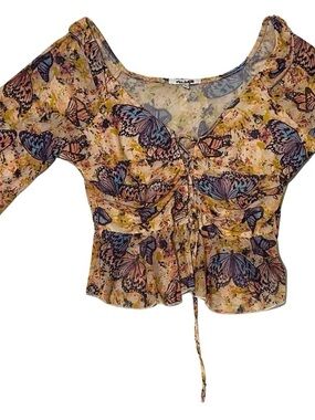 Miss Selfridge Yellow Butterfly Tie-Front Blouse